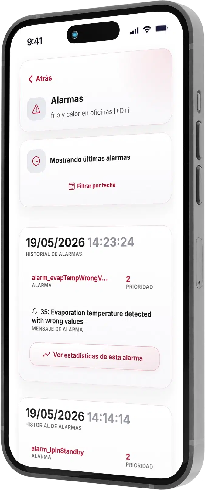 Listado de alarmas de la bomba de calor