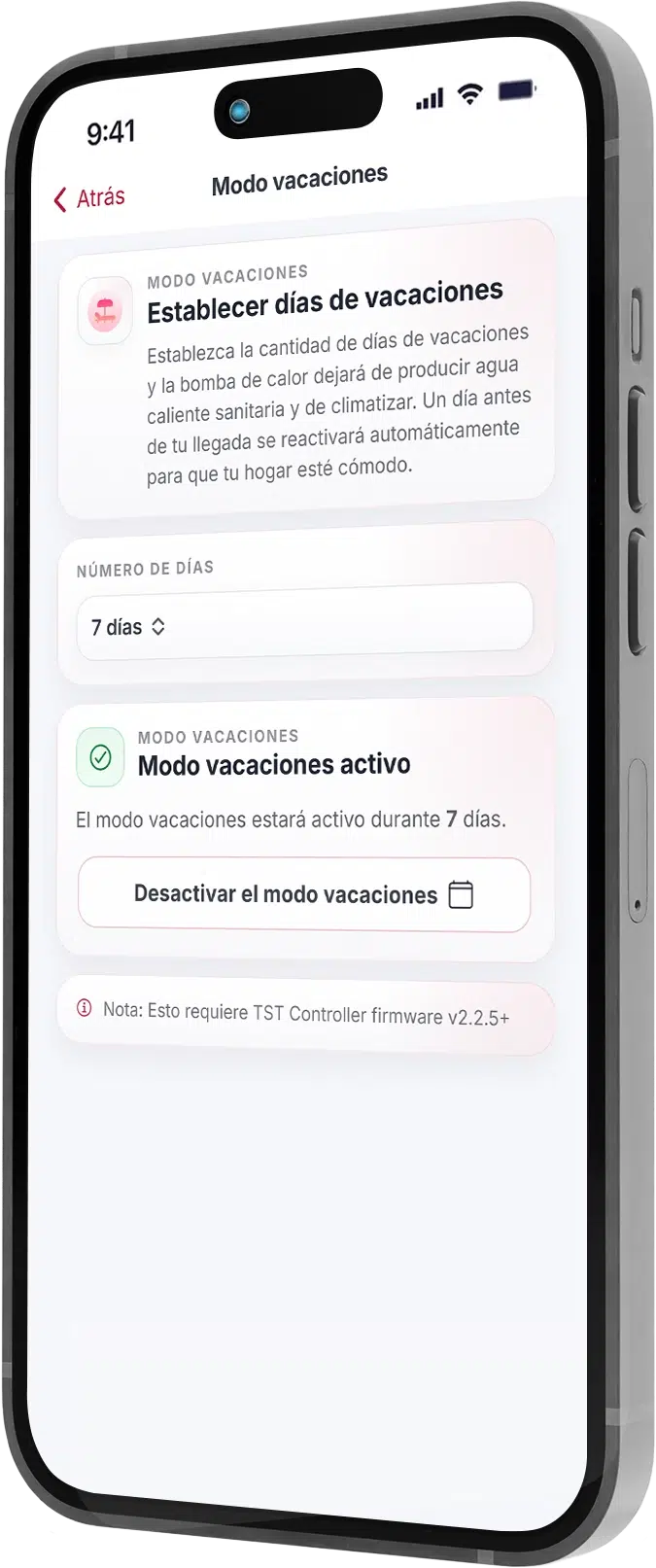 Modo vacaciones de la bomba de calor de Efitherma